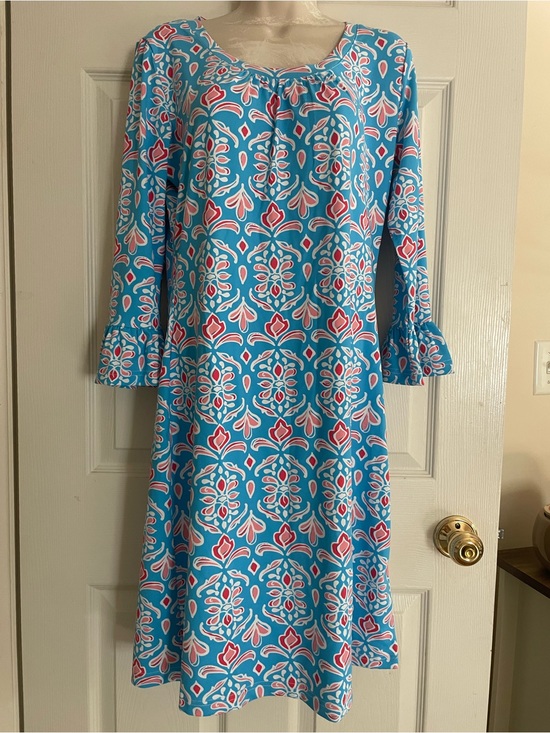 barbara gerwit Dresses & Skirts - NWT Barbara Gerwit Blue Printed Midi Shift Dress with Flared Sleeves